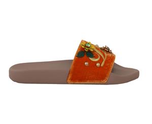 Dolce & Gabbana Orange Velvet Crystal Beachwear Slides