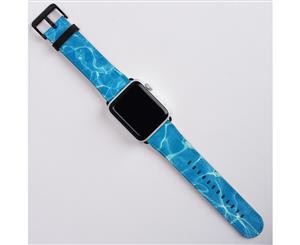 For Apple Watch Band (38mm) Series 1 2 3 & 4 Vegan Leather Strap Ocean Blue