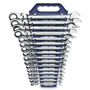GEARWRENCH 16 Piece Metric Flex Head Combination Ratcheting Spanner Set