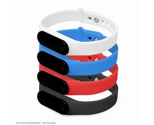 GO-TCHA Wristband Straps for Pokemon Go (Wristband Only) 4 Pack (Black/Blue/Red/White)