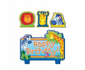 Jungle Animals Candles Set Happy Birthday Mini Moulded 4pk