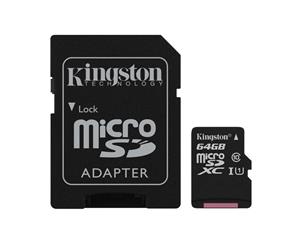 KINGSTON Canvas SelectMicroSD 64GB  80MB/s read and 10MB/s write with SD adapter SDCS/64GB