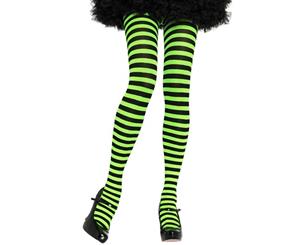 Leg Avenue Black & Lime Green Stripe Tights - Womens
