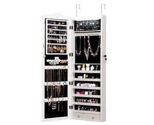 Mirror Jewellery Cabinet Makeup Storage With LED Wall Door Mount White