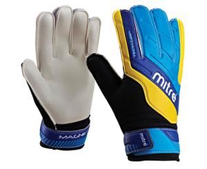 Mitre Magnetite Jnr Soccer/Football Goalie Goalkeeper Gloves Pair Size 6 Cyan