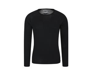 Mountain Warehouse Merino Mens Long Sleeved Top with Round Neck - Easy Care - Black