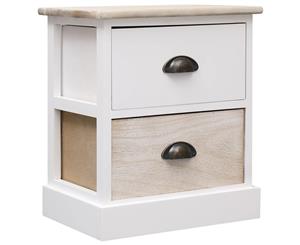 Nightstand White and Natural Paulownia Wood Bedside Cabinet Side Table