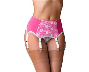 Nylon Dreams NDL66 Pink Lace 6 Strap Suspender Belt