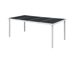Outdoor Dining Table 190x90x74cm Black Glass Top Steel Garden Furniture
