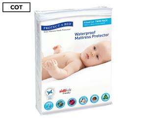 Protect-A-Bed Fitted Standard Cot Waterproof Mattress Protector 2Pk - White