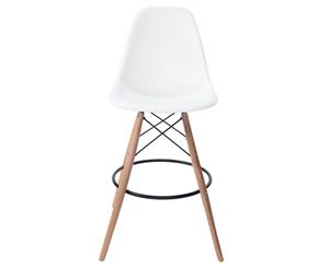 Replica Eames DSW Bar / Kitchen Stool | Plastic Seat | Natural Wood Legs - White