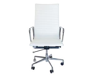 Replica Eames High Back Ribbed Leather Executive Desk / Office Chair - White