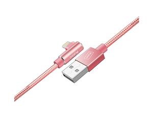 Right Angle Lightning Cable Kase 1M 90 Degree iPhone USB Cable Nylon Braided Fast Speed Data Sync Charging - Pretty In Pink