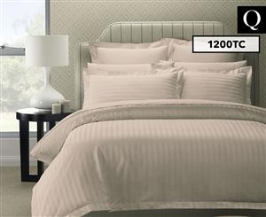 Royal Comfort 1200TC Damask Stripe Queen Bed Quilt Cover Set - Silver