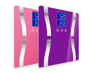 SOGA 2 x Digital Body Fat Scale Bathroom Scales Weight Gym Glass Water LCD Purple/Pink