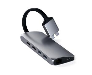 Satechi Alumimium USB-C Dual Multimedia Adapter | HDMI + Ethernet + Card Reader + PD - Space Grey