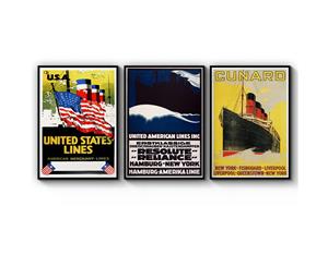 Set of 3 Vintage Shipping Travel Art - Black Frame