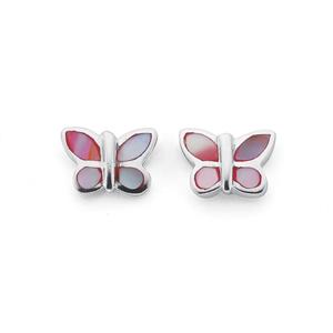 Silver Pink Enamel Butterfly Earrings