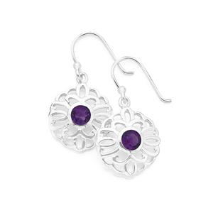 Silver Violet CZ Flower Hook Earrings