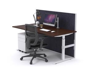 Single Sided Electric T Sit Stand Workstation - White Frame [1600L x 800W] - wenge ash fabric