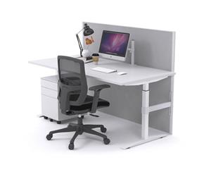 Single Sided Electric T Sit Stand Workstation - White Frame [1600L x 800W] - white city fabric