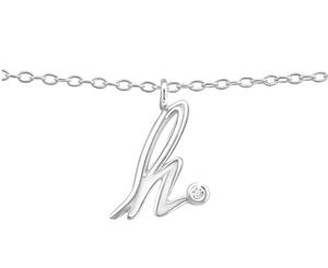 Sterling Silver Cubic Zirconia &quotH" Silver Anklet