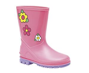 Stormwells Girls Puddle Floral Wellingtons (Pink/Lilac) - DF986