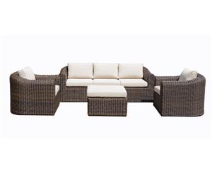 Subiaco 3+1+1 Seater Outdoor Lounge Setting With Coffee Table - Outdoor Wicker Lounges - Chestnut Brown/Latte cushion