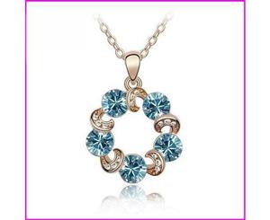 Swarovski Crystal Elements Necklace - Happiness Sky Wheel- 14k Gold Plate - Valentine's Day Gift Idea - Sky Blue