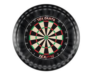 TEX Pro Genuine Bristle Dart Board and BLACK Dartboard Surround and Target Corona Light with Darts