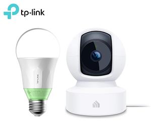 TP-Link Kasa Spot Pan Tilt Indoor Security Camera + Smart WiFi LED Bulb Pack