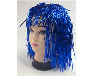 Tinsel Metallic Wig 70s 50s 20s Costume Men's Women's Unisex Disco Fancy Dress Up - Blue - Blue