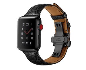 WIWU Crocodile Leather Watch Band Black Metal Buckle For Apple Watch 5/4/3/2/1-Black