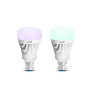WiZ A60 B22 800lm Colour Adjustable Wi-Fi Smart Lamp - Twin Pack