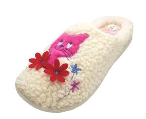Womens Candice Cat Slippers in Winter White