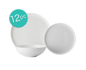 12pc Casa Domani Pearlesque Coupe Bone China Bowls Dinner Side Plates White Set