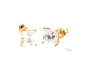 14K Gold Iced Out Ear Stud Earrings - CAST SQUARE