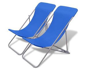 2 pcs Beach Chair Steel Outdoor Folding Deck Seat Recliner Campsite Pool Blue