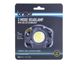 3 Mode Headlamp with COB LED Technology 90 degrees Adjustable Headband Wide Beam Light Camping Running BLACK