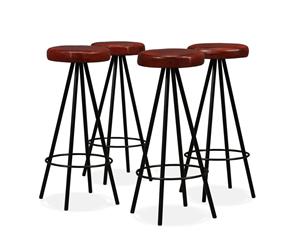4x Bar Stools Genuine Leather and Steel Dining Kitchen Chair Industrial