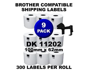 9 Rolls Brother Compatible Direct Thermal Labels DK 11202 62mm x 100mm With Cartridge