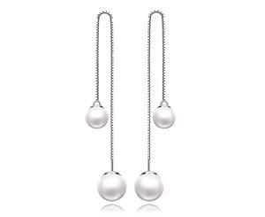 .925 Sterling Silver Pearl Threader Earrings-Silver/Pearl