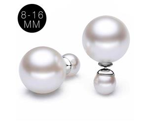 .925 Sterling Silver Twin Pearl Earrings 8-16mm-White /Pearl