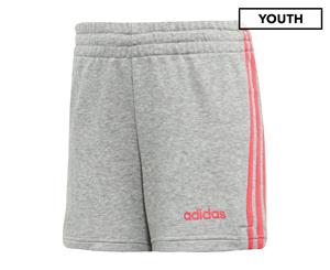 Adidas Girls' Essentials 3-Stripes Shorts - Medium Grey Heather/Royal Pink