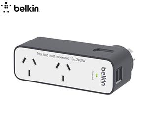 Belkin 2-Outlet Surgeplus USB DomesticTravel Surge Protector Wall Plug - White/Black