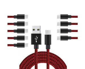 Catzon 1M 2M 3M 10Packs USB Type C Cable Nylon Braided W Phone Cable Fast Charger Cable USB Cord -Black Red