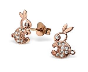 Childrens Silver Rose-Gold Ear Studs with Crystals