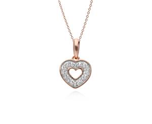 Classic Round Diamond Open Love Heart Pendant in Rose Gold Plated 925 Sterling Silver