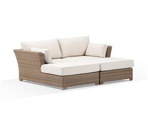 Coco Outdoor Wicker Modular 2 Piece Daybed Garden Setting - Outdoor Daybeds - Brushed Wheat Cream cushions