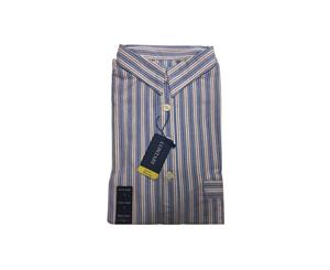 Contare Men's Flannelette Night Shirt Sleepwear - White/Blue Stripe